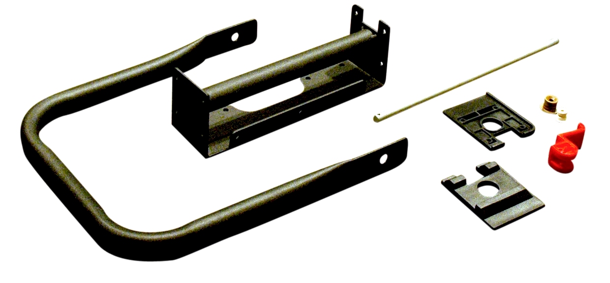 Folding 7/8' Tubular Steel Handle. Assembled with 3/8' steel axle, 12 gauge sheet metal brackets and injection molded hardware.